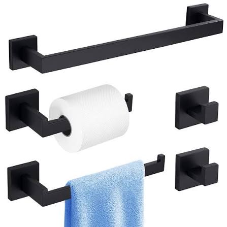 H.TOWEL 5 HOOKS SILVER BLACK